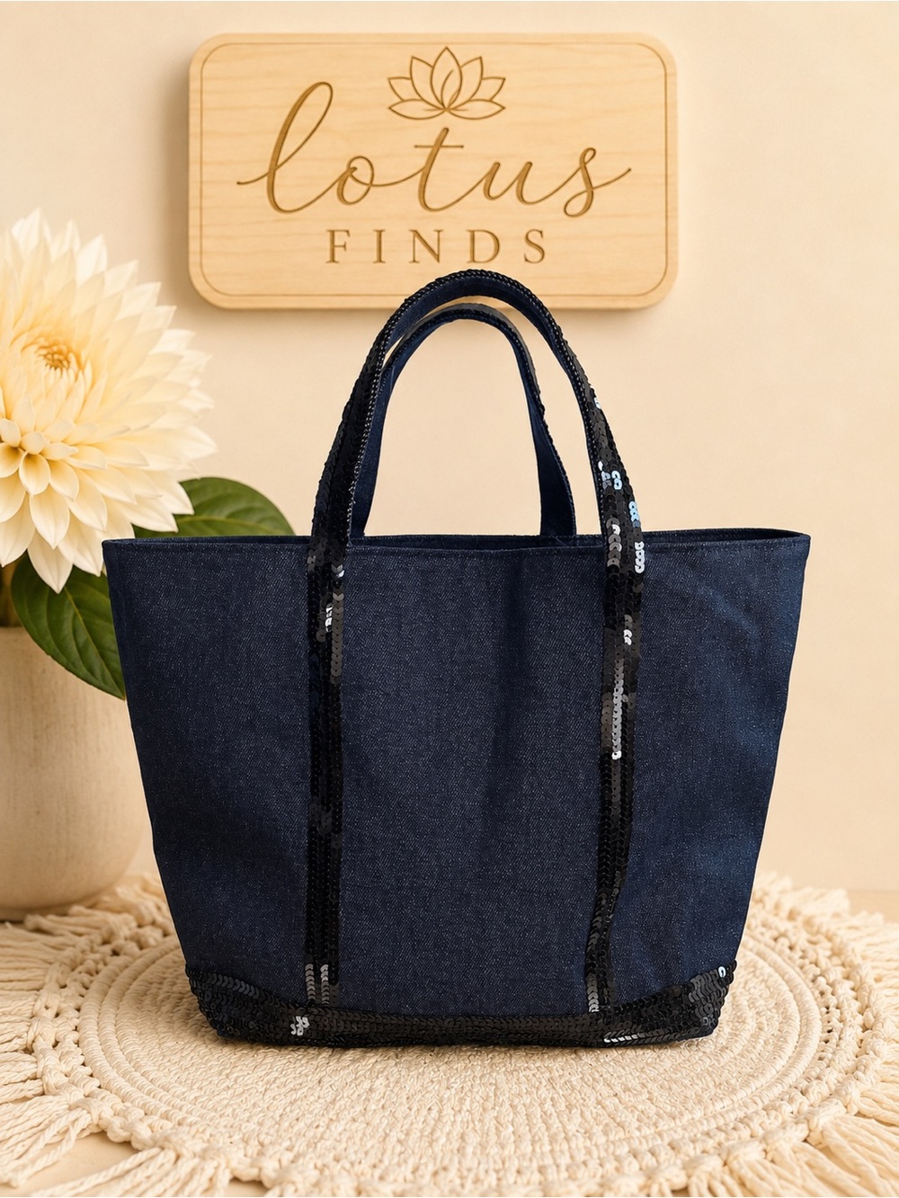 Massimo Blue Denim & Black Sequin Tote Bag